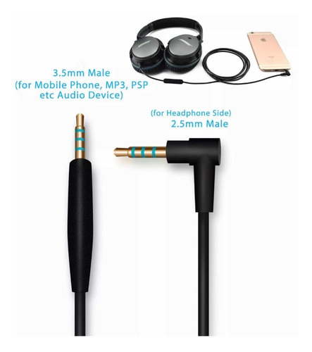 Cable Auxiliar Para Qc25 Microfono Y Control De Volumen Color Negro