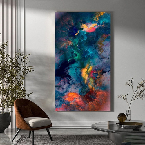Cuadro Grande Abstracto De Colores Con Marco Canvas 75x140