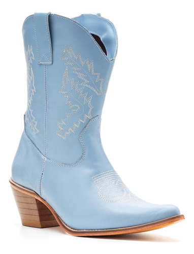 Bota Texana Feminina Couro Plume Azul - Silverado Botas