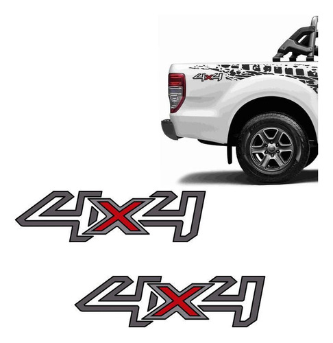 Par De Adesivos 4x4 Ford Ranger 2017/2018 Grafite E Preto