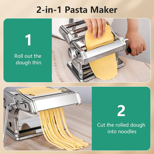 Máquina De Pasta 2 En 1 Con Ajuste De Grosor Y Cortador