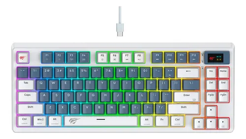 Teclado Mecánico Havit Kb884l Blanco Rgb, Con Pantalla Pro +