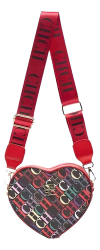 Cartera Bandolera Corazon Ch Divina Correa Ancha Rojo Letras Níquel Rojo
