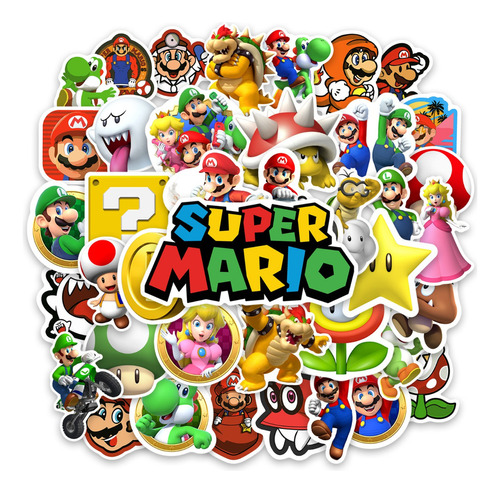 Mega Kit Sticker Super Mario Luigi Yoshi Bowser Toad Colante