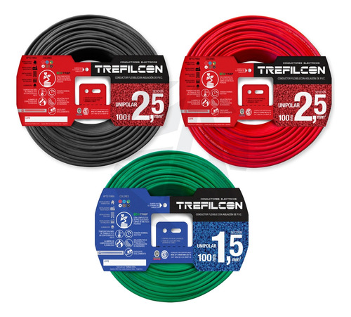 Cable Trefilcon 200mt 2.5mm Rojo+negro + 100mt 1.5mm V/a Ea