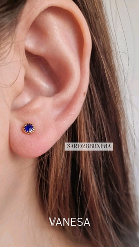 Imagen 4 de 10 de Aros Abridores Oro Gold Filled 14k Piedra Azul Vanesa Duran