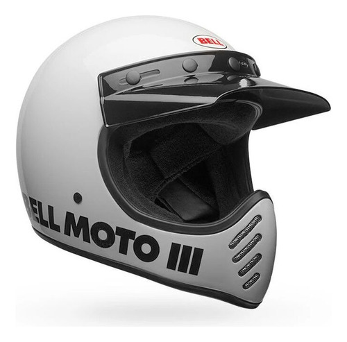 Casco Moto Bell Moto-3 Integral Sin Visor Fibra De Vidrio Blanco Classic Gloss White Xl