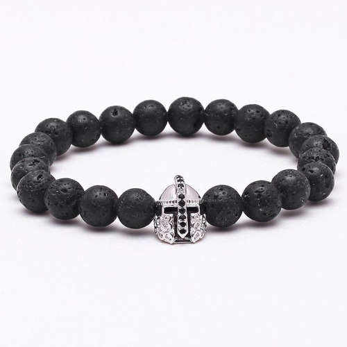 Imagen 1 de 1 de Pulsera De Hombre Plata 950 Brazalete Piedra Onix Volcanica