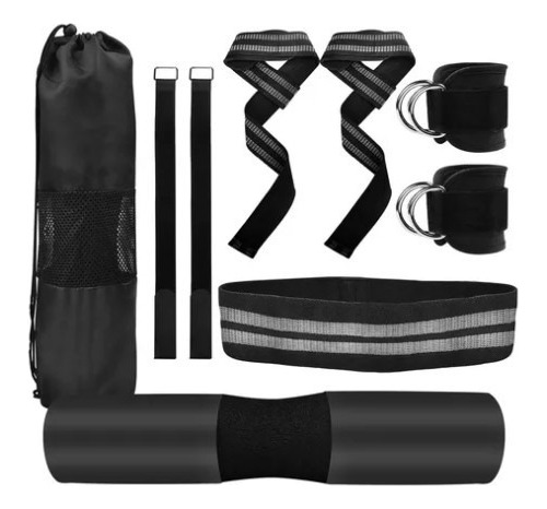 Kit De 4 En 1 Cojín Protector Cuello Para Barra Fitness Gym Negro