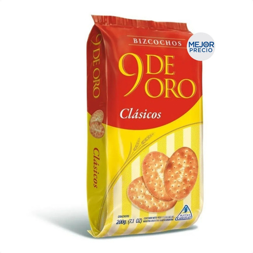 Imagen 1 de 2 de Bizcochito 9 De Oro Clasicos Galletitas 200g Bizcocho Snack