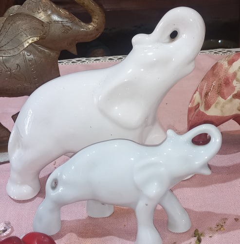 Antiguo Elefantes Metal Y Porcelana 4 Unidades N582 (Usado)