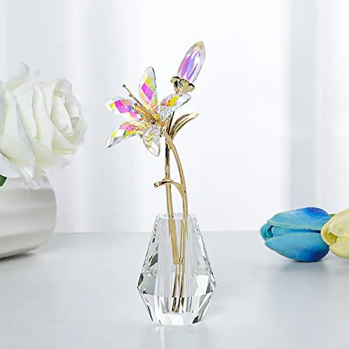 Ramo De Lirios De Cristal Con Florero - Figura De Colección