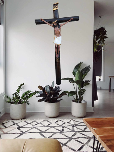 Crucifijo De Pared Con Cristo En Cruz De Madera 110 Cm