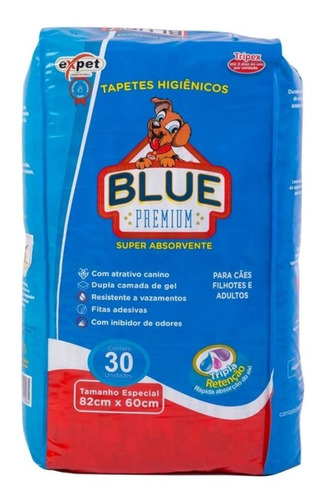 Tapete Higiênico Para Pet Blue Premium Com 30 Unidades.