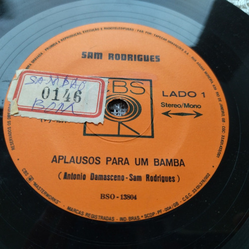 Sam Rodrigues Aplausos Para Um Bamba - Compacto Samba 