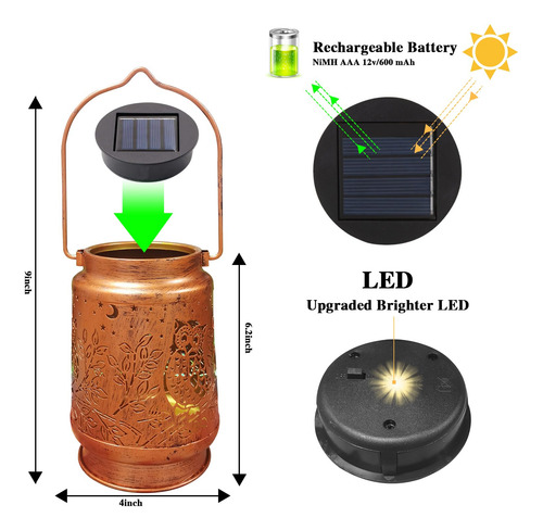 Paquete De 2 Faroles Solares Led Decorativos De Metal Imperm Color De La Estructura