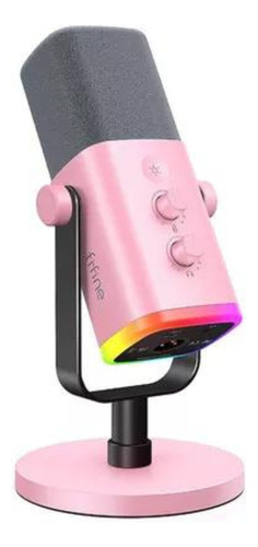 Micrófono dinámico Am8 con control Gamer Rgb XRL/USB Fifine, color rosa