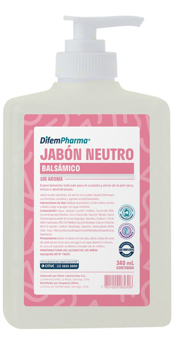 Jabon Neutro Difem Sin Aroma Pantenol Lanolina 340ml 