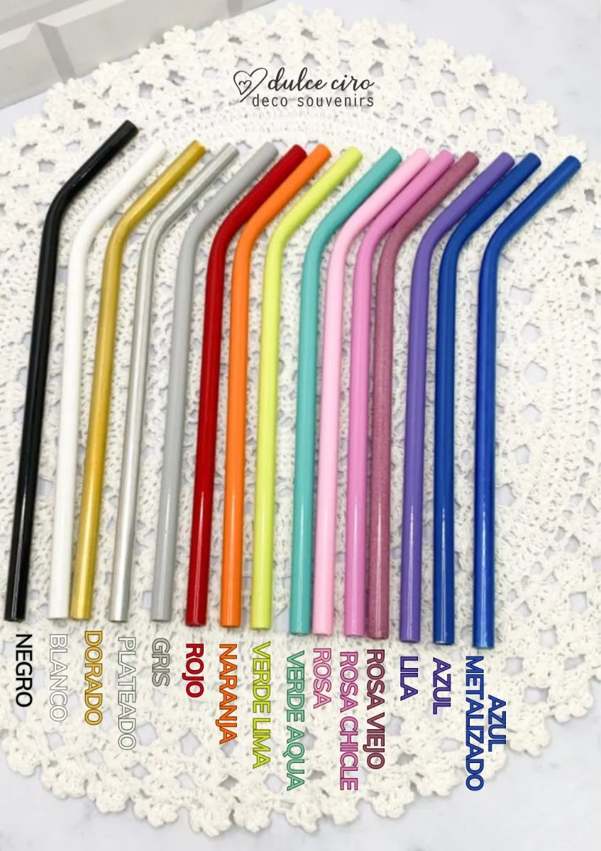 Sorbete Curvo Aluminio Reutilizable Colores Pajitas X 50 Uni