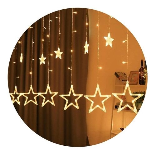 Cortina De Luces Estrellas Blanco Cálido- Decoración Navidad