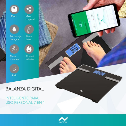 Imagen 3 de 6 de Balanza Digital Personal Nictom Bp03 Negra, Hasta 180 Kg