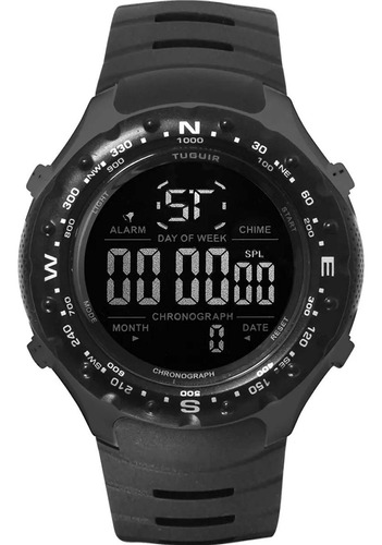 Relógio Digital Tuguir Sport A Prova D'água 50 Metros Correia Preto Bisel Preto Fundo Preto