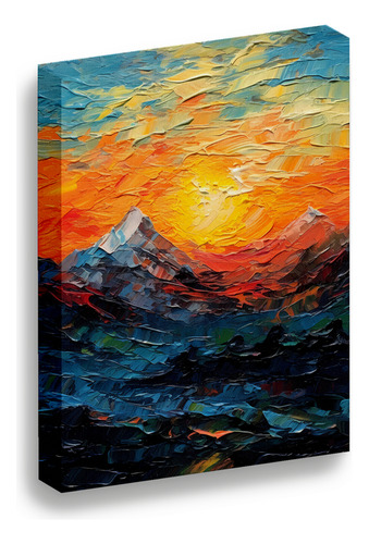 Cuadro Lienzo Canvas Atardecer Montañas Oleo Sala 25*30cm