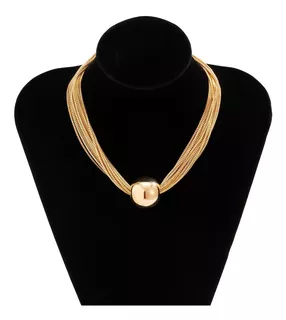 Collar Gargantilla Mujer Multicapas Bola Esfera Color Oro