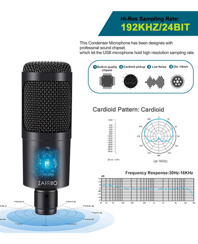 Microfono Condensador Usb Para Pc Grabacion Plug Play Vocal
