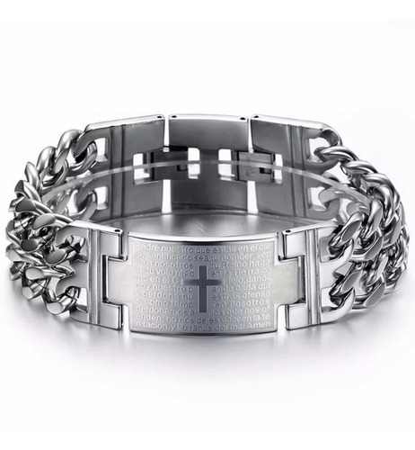 Pulseira Bracelete Masculino Pai Nosso Aço 316l Prateado Top