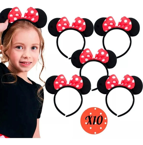 10 Diademas Orejas Mimi Minnie Mouse Moño Rojo Fiesta Niña