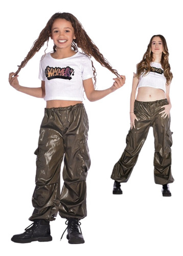 Pantalón Cargo Satén Tendencia Adolescente Nena Teens Girls