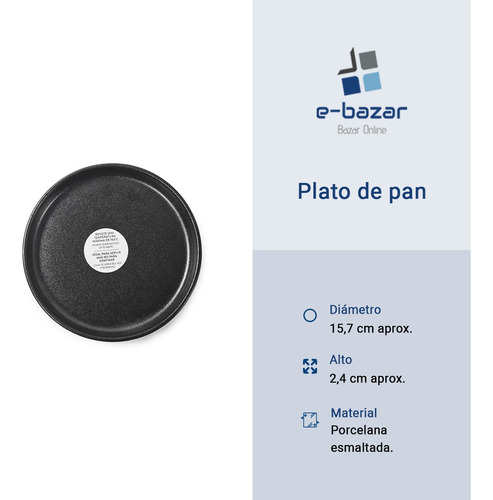 Set X 12 Plato Pan Porcelana Corona Rustic 15,7 Cm Negro Rustic Pluto Reactivo