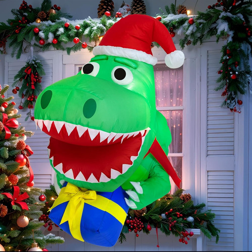 Navidad Inflable Dinosaurio Navidad Ventana Exteriores Y Led