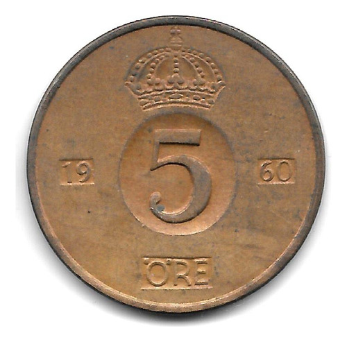 Suecia Moneda De 5 Ore Año 1960 Km 822 - Excelente