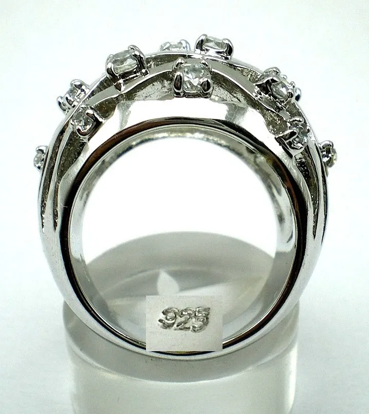 Anillo Pagoda De Plata 925 Y Zafiros Blancos
