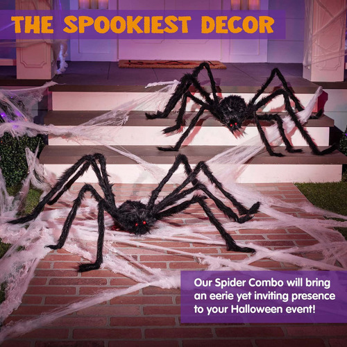 Araña De 2 Metros Y 2 Accesorios De Decoración De Halloween