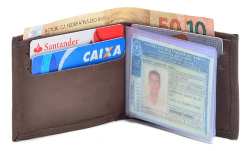 Carteira Masculina Couro Slim Clássica Minimalista Cor Marrom