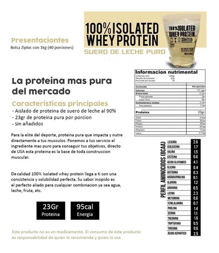 Suplemento En Polvo Proteia Lactea  100% Whey Isolate Pro