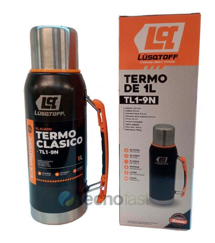Termo Acero Inox 1 Litro Lusqtoff Negro Frio Calor Manija
