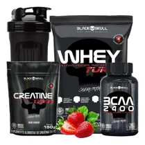 Comprar Combo Caveira Preta: Whey + Bcaa + Creatina Black Skull Usa Sabor Morango