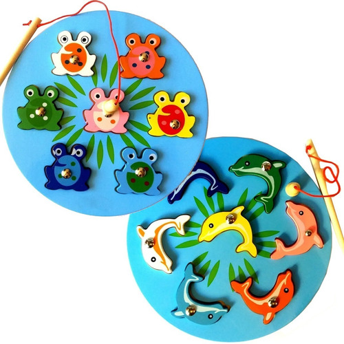 Imagen 1 de 7 de Juego De Pesca En Madera Didáctico Imantado Encastre Magic