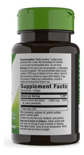 Vitamina A, 3.000 mcg, 100 cápsulas, Nature's Way