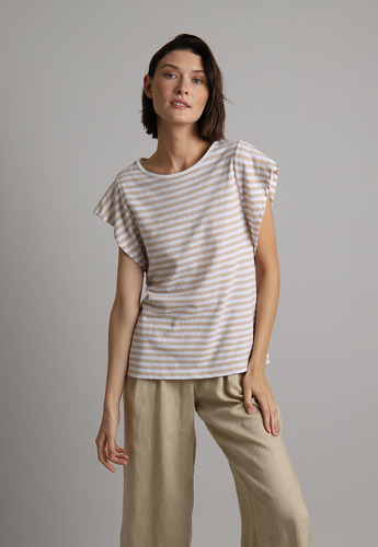 Polera Con Mangas De Volados A Rayas Esprit 042ee1k330