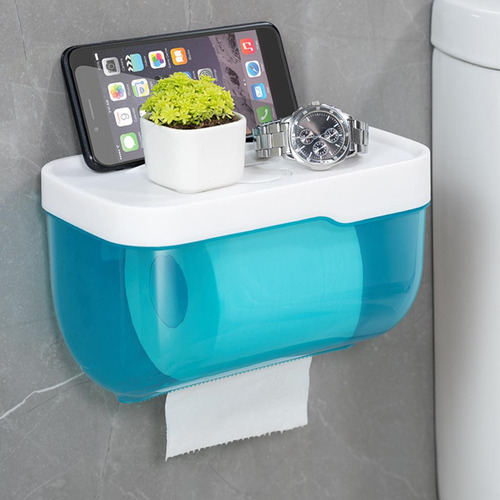 Caja De Pañuelos Autoadhesiva Para El Baño, Soporte Azul L