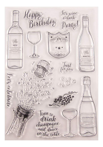 Sello Goma Diseño Botella Vino Texto Ingl  Happy Birthday 