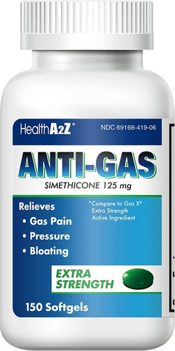 Anti Gas Simeticona 125mg  Alivio Rapido 150 Caps, Healtha2z