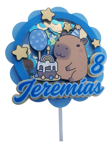 Cake Topper 3d Capibara Adorno Para Torta Capibara Shaker Celeste Capibara Varón
