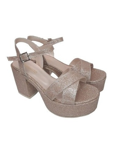 Sandalia De Fiesta Nude Glitter Dama Con Plataforma 