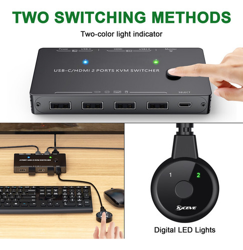 Conmutador Kvm Thunderbolt 3 Usb C Hdmi 4k 60 Hz Tipo C Usb
